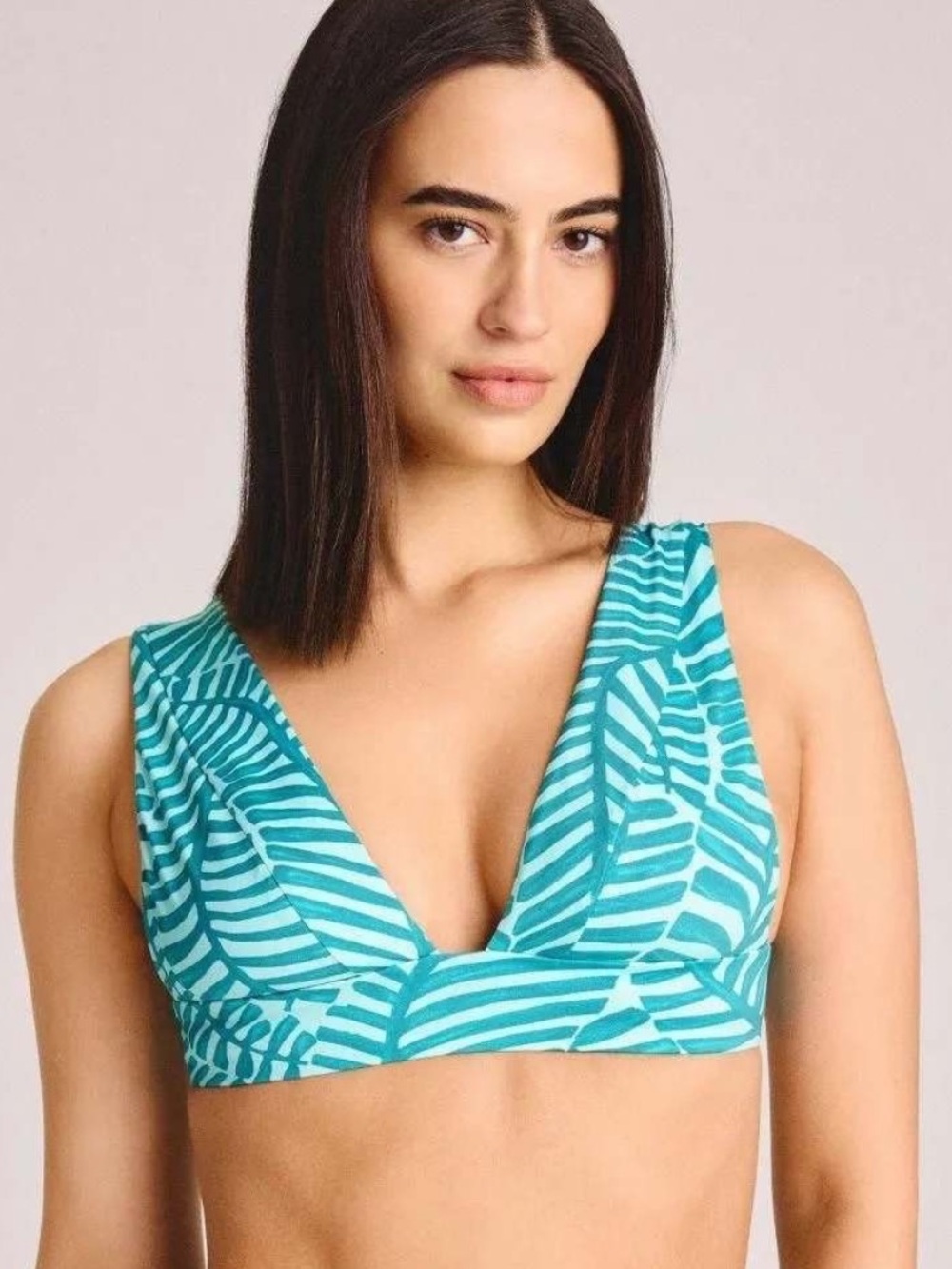 Vitamin A Teal & White Printed V-Neck Swim Top